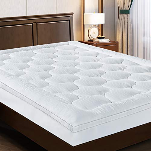 EASELAND Queen Size Mattress Topper Pillow Top Mattress Cover Quilted Fitted Mattress Protector Cotton Top 8-21' Deep Pocket Extra Thick Mattress Pad (60x80 Inches, White)