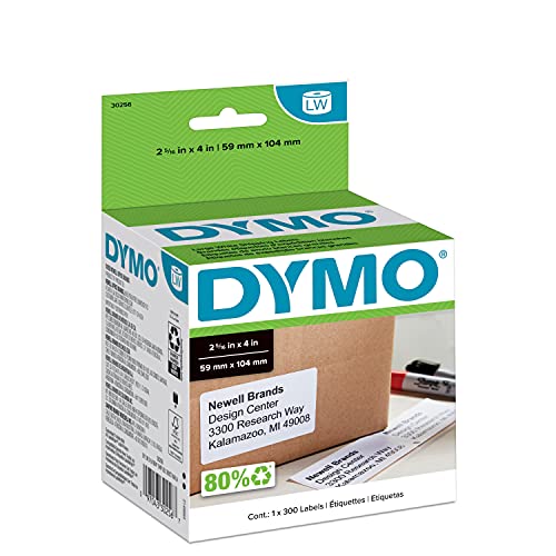DYMO Authentic LW Large Shipping Labels, DYMO Labels for LabelWriter Label Printers, Print Up to 6-Line Addresses, 2-5/16' x 4', 1 Roll of 300