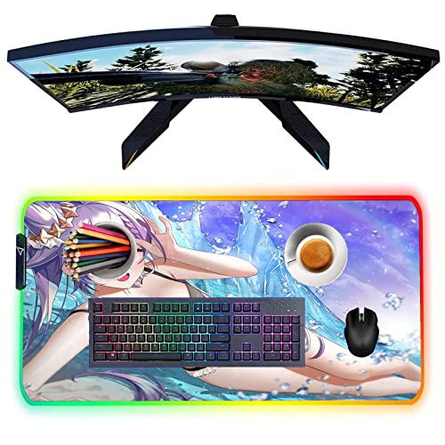 Mouse Pads Sexy Anime Girl RGB Gaming Mouse Pad Large Computer Desk Mat Led Pad Backlit Keyboard Mat Sexy Butt Breasts Chest 35.43 inch x15.74 inch -A10
