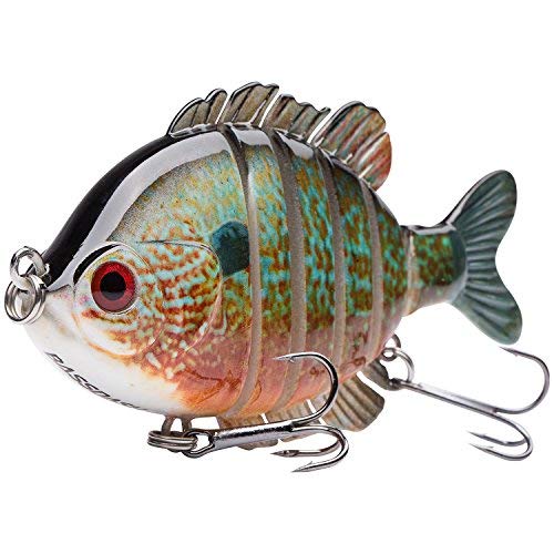 BASSDASH SwimPanfish Multi Jointed Panfish Bluegill Swimbaits Topwater Hard Bass Fishing Crank Lure 3.5in/0.85oz (Longear Sunfish)