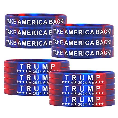 Yangmics Direct 12 Trump Take American Back for President 2024 Silicone Bracelets - Inspirational Motivational Wristbands - Adults Unisex Gifts for Teens Men Women Boy Girl-Rally Must-Have Items