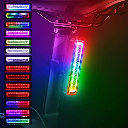Bike Tail Light, Bicycle Rear Light,Ultra Bright LED Warning Bike Lights, RGB Skateboard Light,USB-C Rechargeable IPX6 Waterproof,7 Colors 14 Modes for Scooter Light,【Red+RGB+Rainbow】 Upgraded