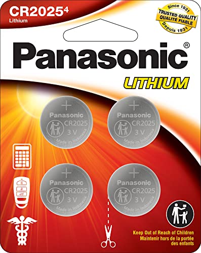 Panasonic CR2025 3.0 Volt Long Lasting Lithium Coin Cell Batteries in Child Resistant, Standards Based Packaging, 4-Battery Pack