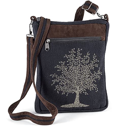SAGEFINDS  Tree of Life Cotton Canvas Bag | Wear Crossbody or Over Shoulder | Top Zip Closure & Pockets | Adjustable and Removable Strap
