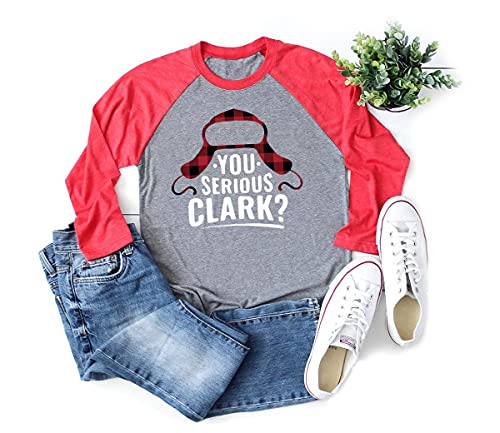 Christmas Vacation Shirt Women Buffalo Plaid You Serious Clark Print Fam Xmas Clothes for Womens (XL, Grey)