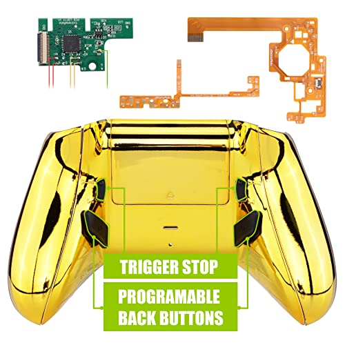 eXtremeRate Chrome Gold Lofty Programable Remap & Trigger Stop Kit, Upgrade Boards & Redesigned Back Shell & Side Rails & Back Buttons & Trigger Lock for Xbox One S/X Controller Model 1708
