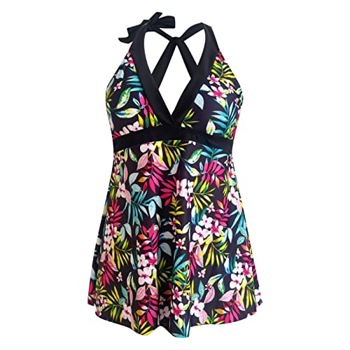 Plus Size Two Piece Swim Dress with Boyshorts for Women Mesh Tankini Swimsuits Flowy Bathing Suits Women's Tankini Swimsuits Two Piece Bathing Suits Tank Top with Boyshorts Tummy Control Swimwear