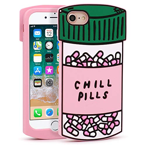 YONOCOSTA Cute iPhone SE 2022 Case, Chill Pills iPhone SE 2020 Case, iPhone 7 Case, iPhone 8 Case, iPhone 6 Case, iPhone 6s Case, Capsule Bottle Funny 3D Cartoon Soft Silicone Case Shockproof Cover
