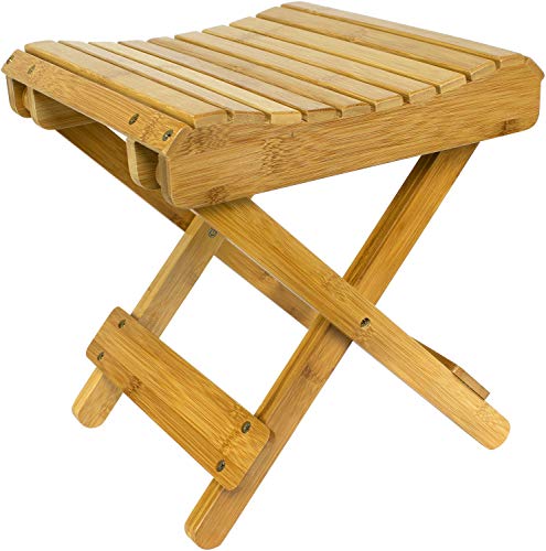 Sorbus Bamboo Folding Step Stool Bench - for Shaving, Shower Foot Rest, Bath Chair - Great for Bathroom, Spa, Sauna, Wooden Seat, Fully Assembled - 11.75' D x 12.25' W x 13.75' H