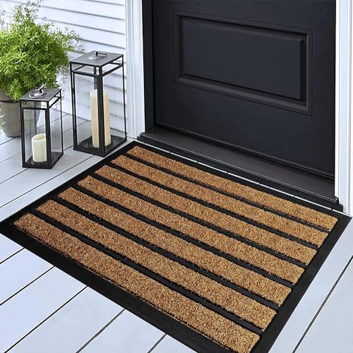 ubdyo Extra Durable Door Mat - Dirt Trapping Outdoor Welcome Mats - Non-Slip Outdoor Door Mats - Low Profile Front Door Mat - Indoor (30' x 17', Bright Brown)