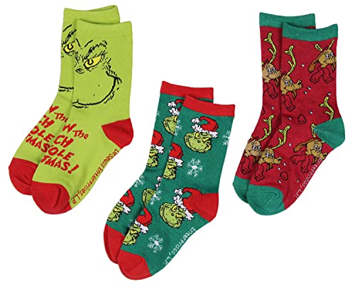 Dr. Seuss The Grinch Kids 3 Pairs Multi-Design Crew Socks For Boys' Or Girls'