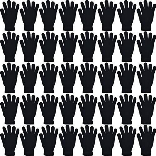 48 Pairs Winter Magic Gloves, Bulk Warm Brushed Interior, Stretchy Assorted Mens Womens (Black)