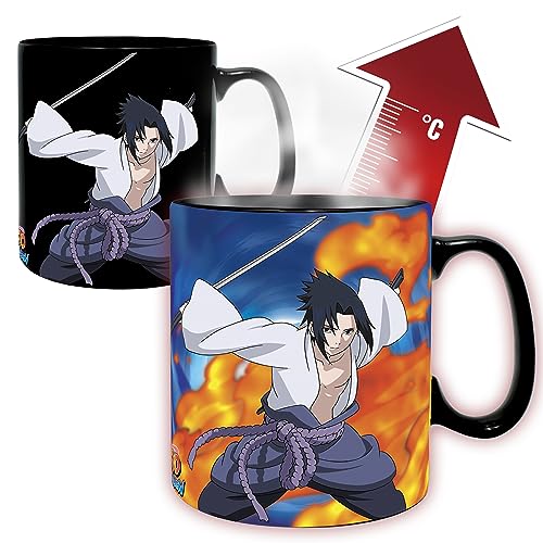 ABYstyle Naruto Shippuden Naruto & Sasuke Heat Change Ceramic Color Changing Coffee Tea Mug 16 Oz. & Coaster Gift Set Anime Manga Drinkware Home & Kitchen Gift 2 Pcs