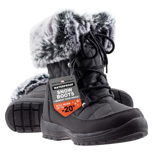 ArcticShield Women's Warm Waterproof Insulated Comfortable Memory Foam Fur Winter Snow Boots (6 D(M) US Women's, Black)