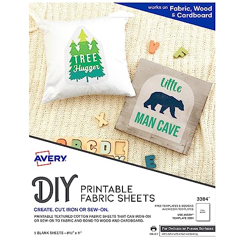 Avery Printable Fabric Sheets, 8.5' x 11', Inkjet Printer, 5 Iron On Transfer Sheets (3384)