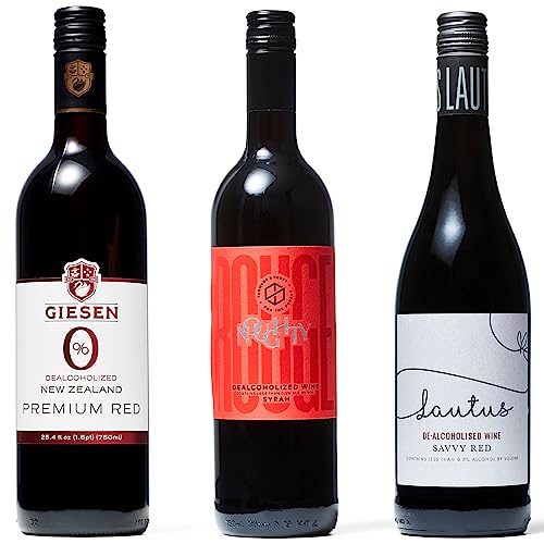 BOISSON Non-Alcoholic Red Wine Bundle, Includes Giesen Red, Noughty Rouge, Lautus Savvy Red, 750 ml Each