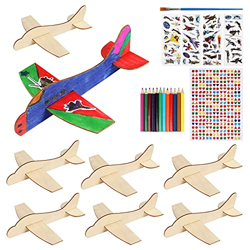 12 Pack DIY Wood Planes，Mini Airplane Paint and Decorate Wooden Airplane Craft Kits with Decorate Tools for Kids School Craft Decor Projects