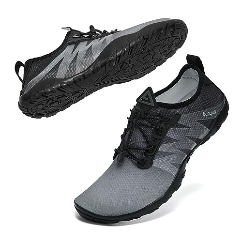 Racqua Beach Water Shoes for Men Quick Dry Barefoot Aqua Athletic Sneakers Sports Shoes Swim Surf Gradient Grey/Black 16 W/15 M