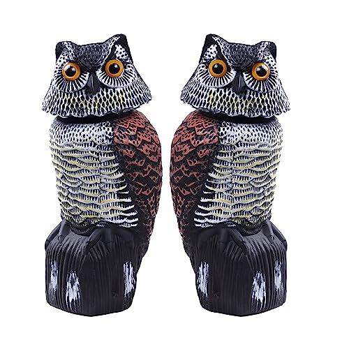 Hedoc 2 Pack Fake Owl Decoys to Scare Birds Away(15 inch), Rotating Head Sculptures, Nature Enemy Scarecrow Plastic Statues, Pest Repellent,Pigeon Deterrent Outdoor Yard, Garden Protectors