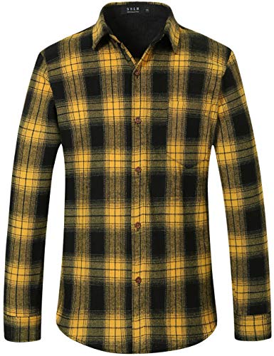 SSLR-Flannel-Shirt-for-Men-Long Sleeve Button Down Shirt Plaid Casual (Large, Yellow Black)