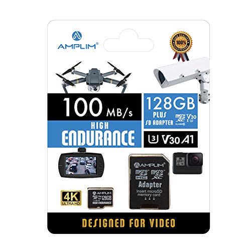 Amplim 128GB Micro SD Card, MicroSD Memory Plus Adapter, Extreme High Speed MicroSDXC SDXC U3 Class 10 V30 UHS-I TF Nintendo-Switch, Go Pro Hero, Surface, Phone Galaxy, Camera Security Cam, Tablet