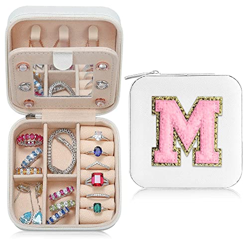 Parima Jewelry Organizer Box, Jewelry Organizer Travel Jewelry Case | Ring Organizer Necklace Organizer Earring Organizer Box | Jewelry Travel Organizer | Small Jewelry Organizer | Initial M-White