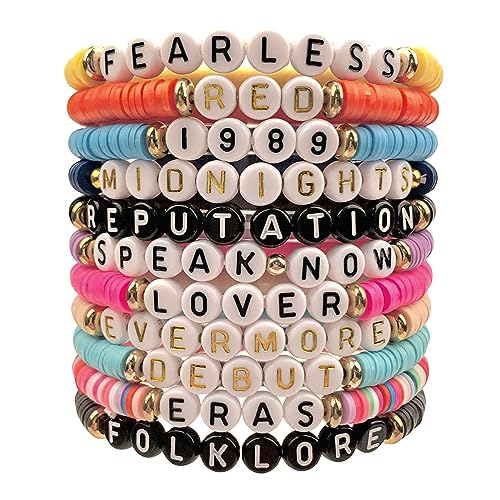 TIPTOE&KISS 11pcs Taylor Inspired Bracelet for Women Swiftie Outfit Jewelry Music Lover Fan Gifts Friendship Bracelets All too well 1989 Reputation Fearless Speak Now Friendship