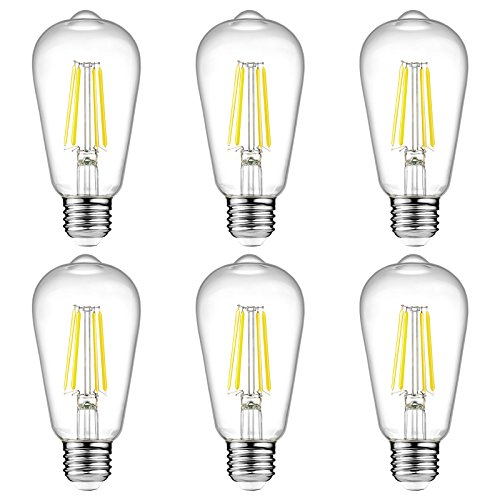 Ascher Vintage LED Edison Bulbs, 6W, Equivalent 60W, High Brightness Daylight White 4000K, ST58 Antique LED Filament Bulbs with 80+ CRI, E26 Medium Base, Non Dimmable, Clear Glass, Pack of 6
