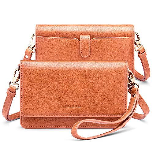 nuoku Women Small Crossbody Bag Cellphone Purse Wallet with RFID Card Slots 2 Straps Wristlet, E- Orange
