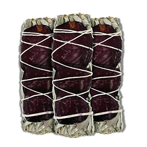 ESPOIR & AMOUR Rose Sage - 3 Spiritual White Sage Sticks for Smudging Hand-Tied with Beautiful Rose Petals | Sustainably Harvested 4 Inch Californian White Sage Bundle with Rose Petals