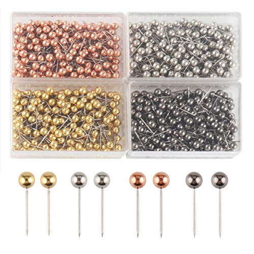 SUBANG 800 Pieces Map Tacks 1/8-Inch Retro Metallic Color Beads Head Marking Push Pins, 4 Colors