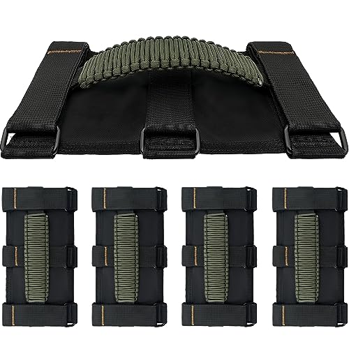 KKIKK Jeep Grab Handles, 4 Pack Paracord Jeep Wrangler Roll Bar Grab Handles for JK TJ JL CJ YJ JKU JLU and Gladiator JT Jeep Wrangler Hardware Handle for 2019 2020 2021 2022 2023 2024 Modle