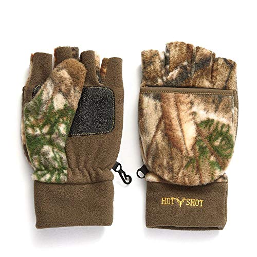 HOT SHOT Men’s Camo Bulls-Eye Fleece Pop-Top Mittens – Realtree Edge Outdoor Hunting Camouflage
