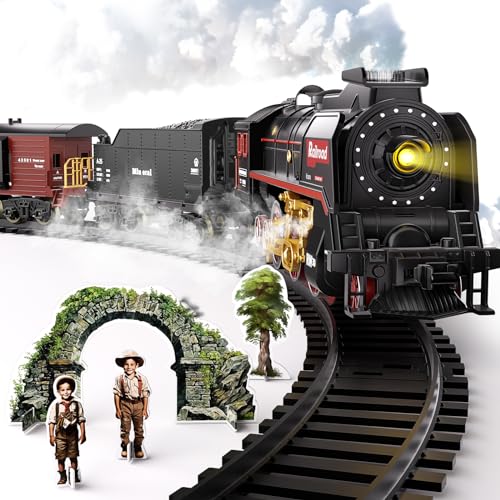 AIQI Electric Train Set-Train Toys for Boys Girls with Smokes,Lights, Sound,Tracks,Electric Toy Train with Steam Locomotive Engine,Cargo Cars and Tracks,Christmas Train Toys Gifts for 3 4 5 6 7 8+Kids