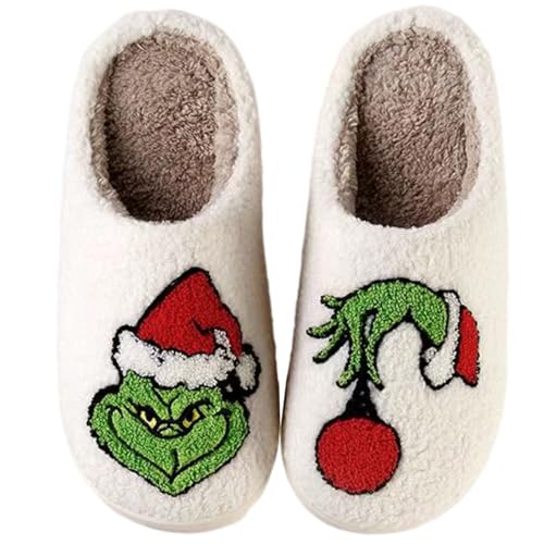 Christmas Slippers For Women Men Indoor Soft Warm Cotton Bedroom Slippers Cartoon Slippers Memory Foam Cozy Fluffy Fall Winter Home Slippers,Grin41-42