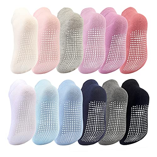 Dicry Toddler Non-Slip Ankle Socks Baby Anti-skid Grips Socks for Infant Kids (3-5T, Multi 12 Pairs)