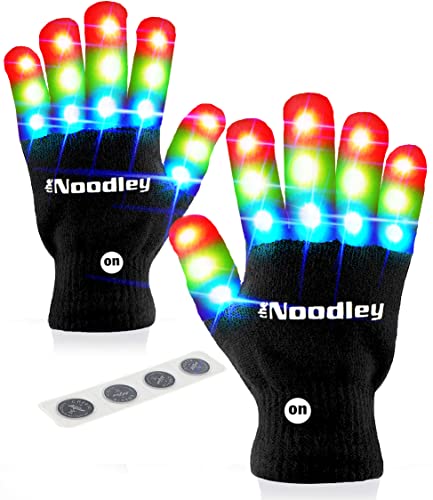 The Noodley LED Light Up Gloves for Kids Toys Halloween Costume Accessory Sensory Games Outdoor Toy for Boys Girls Autistic Children Kid Sized Ages 4 5 6 7 (Small, Black)