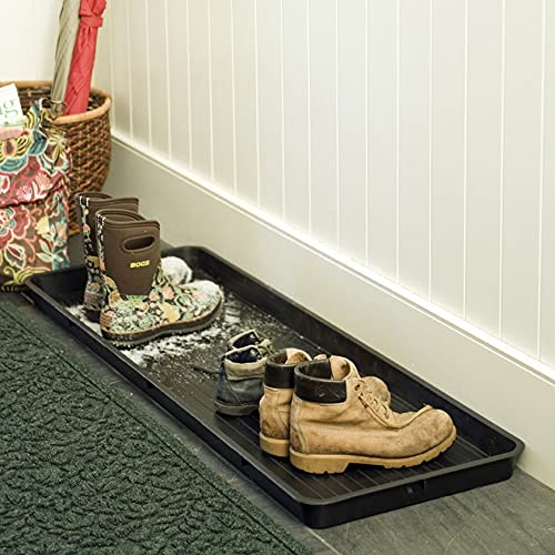 Gardeners Supply Company Large Boot Tray | Multi-Purpose All Weather Waterproof Indoor and Outdoor Shoes Mat Made with 100% Recycled Plastic | 46-1/2' L x 15-1/2' W and 2' Deep - Black