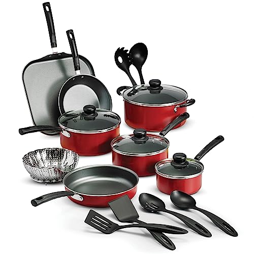 LEGENDARY-YES 18 Piece Nonstick Pots & Pans Cookware Set Kitchen Kitchenware Cooking NEW (RED)