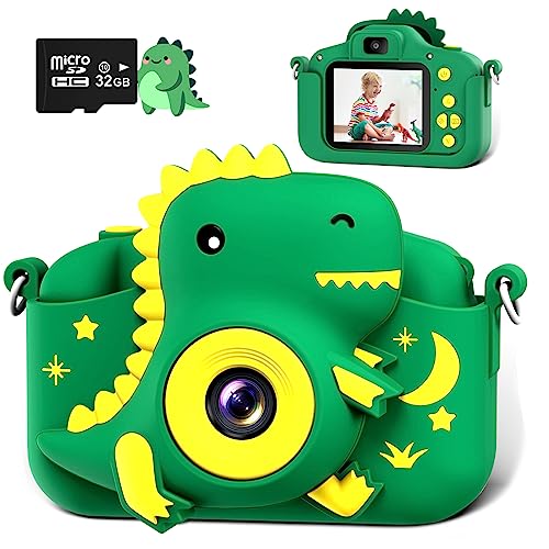 Kids Camera, Dinosaur Toddler Digital Camera for Ages 3-12 Boys Girls Childrens, Christmas Birthday Gifts, Selfie 1080P HD Video Camera for 3 4 5 6 7 8 9 Years Old Boys Girls Toys Gifts
