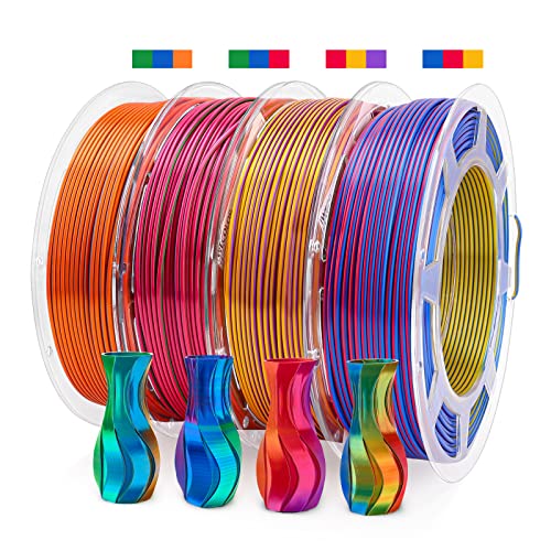 IWECOLOR 3D Printer Filament Triple Colors 4 * 0.44lbs/Spool Red/Blue/Green, Red/Gold/Purple, Red/Yellow/Blue, Orange/Blue/Green Tricolor 3D Printing Filament Sets