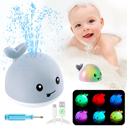 【2023 Upgrade】 Baby Bath Toys Gifts, Christmas Rechargeable Whale Baby Toys, Light Up Bath Toys for Toddlers, Sprinkler Bathtub Toys for Infants Kids, Spray Water Bath Toy, Pool Bathroom Tub Baby Toy