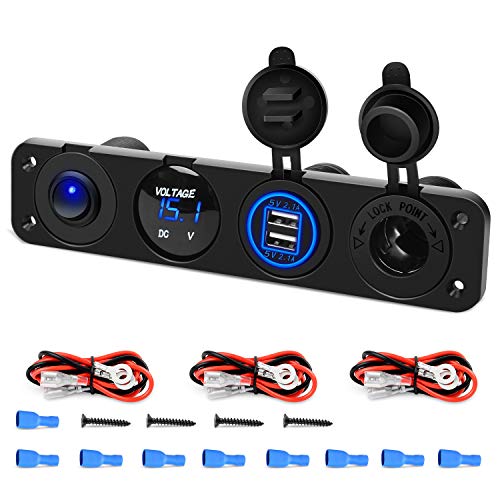 Nilight 4 in 1 ON/OFF Charger Socket Panel Dual USB Socket Power Outlet & LED Voltmeter &Cigarette Lighter Socket& LED Lighted ON Off Rocker Toggle Switch for Truck Car Marine Boats RV,2 Yeas Warranty