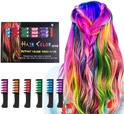 Hair Chalk Comb LAWOHO 6 Colors Temporary Hair Dye Marker Gifts for Girls Kids Adults for Halloween Christmas Birthday 8 9 10 11 12 year old girl gift Party, Cosplay