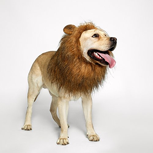 TOMSENN Dog Lion Mane - Realistic & Funny Lion Mane for Dogs - Complementary Lion Mane for Dog Costumes - Lion Wig for Medium to Large Sized Dogs Lion Mane Wig for Dogs Brown