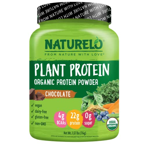 NATURELO Plant Protein Powder, Chocolate, 22g Protein - Non-GMO, Vegan, No Gluten, Dairy, or Soy - No Artificial Flavors, Synthetic Coloring, Preservatives, or Additives - 20 Servings