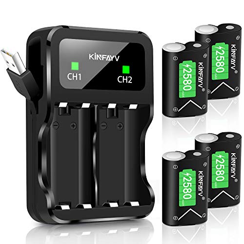 KINFAYV Xbox One Battery Pack 4 x 2580mAh Rechargeable Controller Battery and Charger Compatible with Xbox One/Xbox One S/Xbox One X/Xbox One Elite Wireless Controller