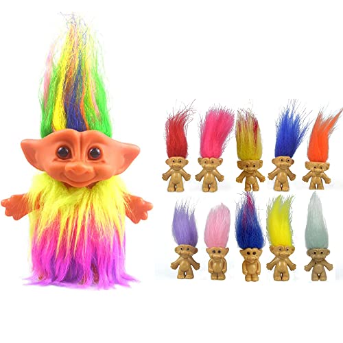 11pack PVC Vintage Troll Dolls Set,Good Lucky Dolls Chromatic Adorable for Collections, School Project, Arts and Crafts, Party Favors (Style1-11pack)