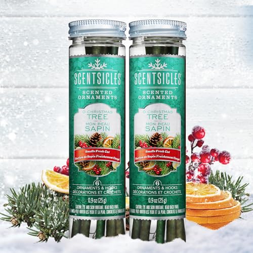 Scentsicles O Christmas Tree Scented Christmas Ornaments with Hooks - 2 Bottles (12 Sticks Total)