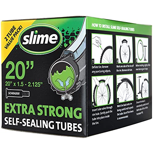 Slime 30075 Bike Inner Tube with Slime Puncture Sealant, Extra Strong, Self Sealing, Prevent and Repair, Schrader Valve, 20'x1.50-2.125', Value 2-Pack